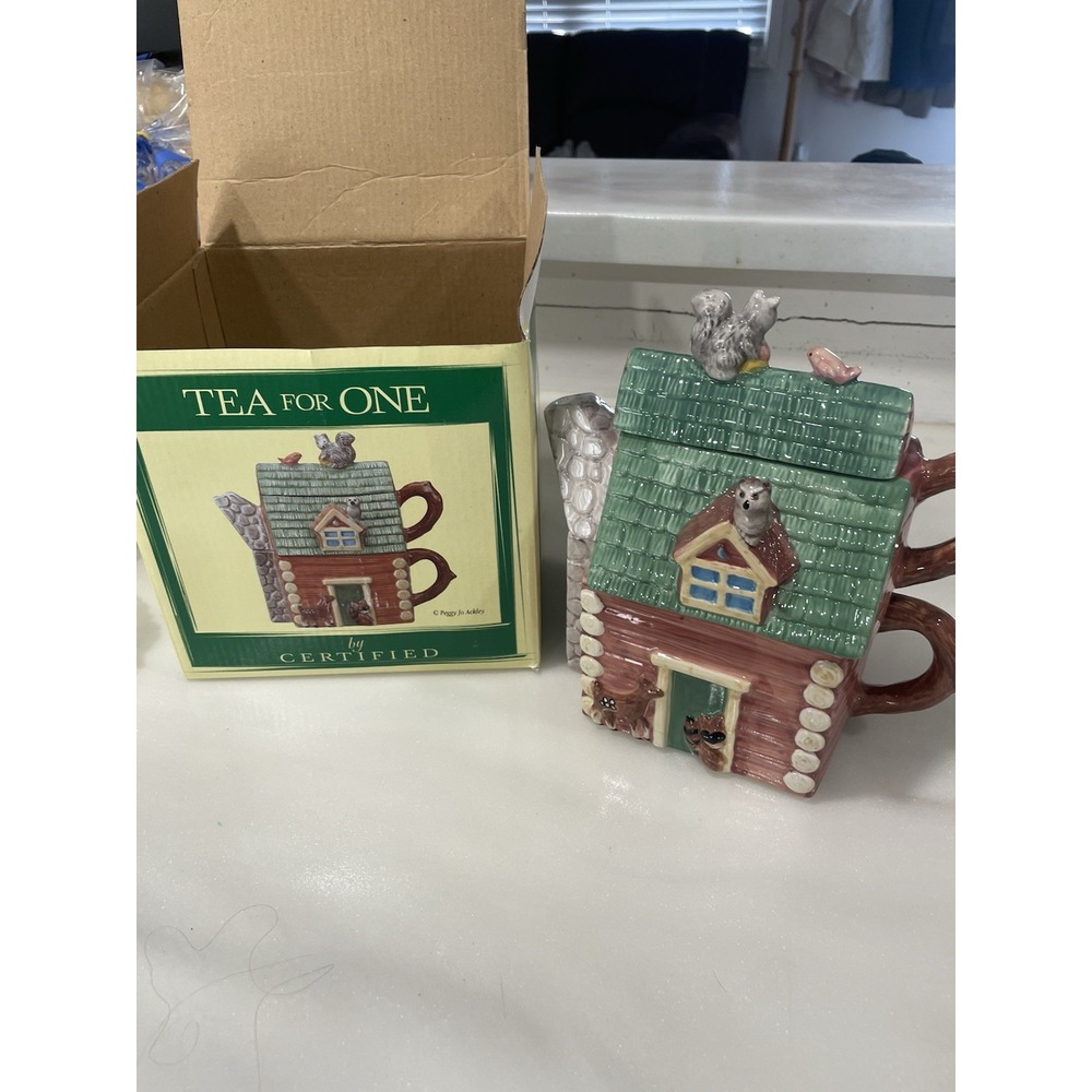 Peggy Jo Ackley Three Piece Teapot Cottagecore Kitch Whimsy w/ Box Fantasy